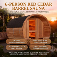 6-Person Patchworkred Cedar Traditional Steam Barrel Sauna — Results & Stats