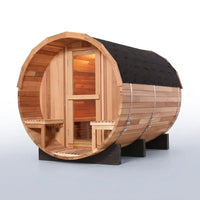 6-Person Patchworkred Cedar Traditional Steam Barrel Sauna — Studio Shot
