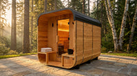 Backyard Discovery Lennon 4-6 Person Traditional Cedar Outdoor Cube Sauna with Porch, Electric Sauna Heater, Sauna Rocks, Dry Heat, Steam Sauna, LED Lights, Wi-Fi Control, Sauna Accessories — Lifestyle