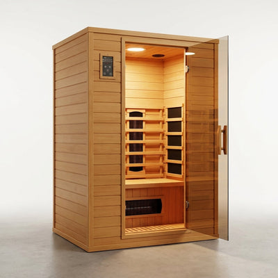 Infrared Sauna Built for Home Recovery, 2-Person Hemlock Wood, 6 Carbon Heaters, Chromotherapy Lighting