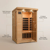 Coronado 2-Person Hemlock Deluxe Infrared Sauna with 6 Carbon Heaters — infographic