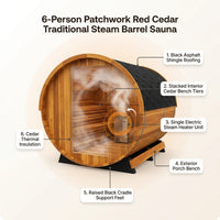 Traditional Steam Sauna Built for Home Recovery, 6-Person Cedar Barrel, 1800mm Diameter, Dual Benches — How It Works