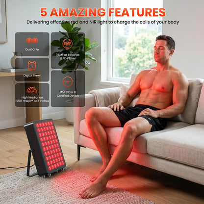 Red Light Therapy Panel, 660Nm Red & 850Nm near Infrared Light Therapy Device for Body Face with 60 Dual Chip Leds, Timer, Adjustable Stand & Hidden Handle,Upgraded High Power Red Light Therapy Device